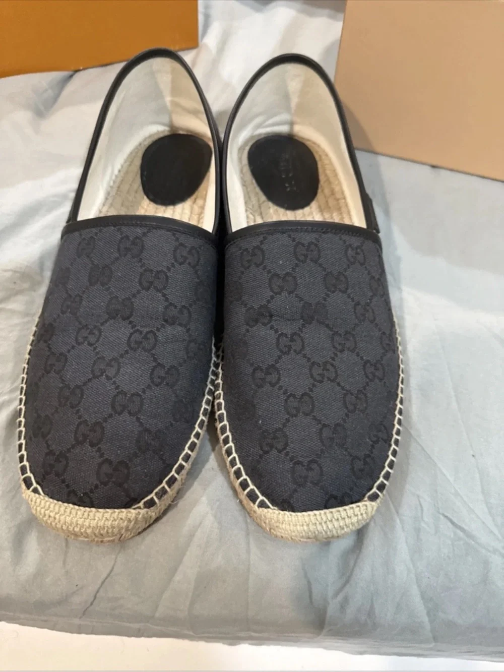 GUCCI Men's Black GG Monogram Canvas Espadrille Slip-Ons - Size 13
